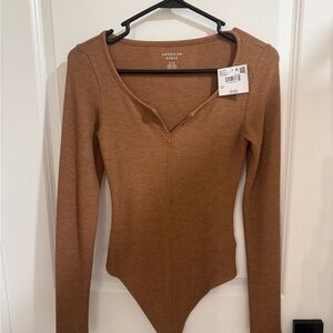 American Eagle Outfitters Tan Long Sleeve Bodysuit